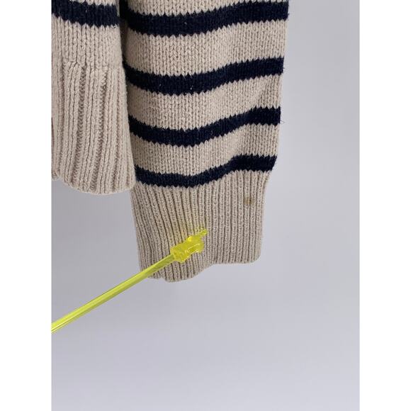 J.CREW Men’s Beige-Navy Striped Two-Button Shawl-Collar Long Sleeve Sweater SZ L - Picture 10 of 13